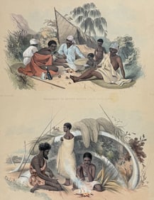 Angas, Australia - Encampment of Native Women, near Cape Jervis / Natives of Encounter Bay, making