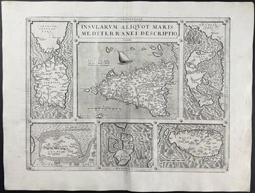 Ortelius, pub. 1613 - Map of Mediterranean Islands: Sicily, Malta, Sardinia, Corfu, Elba, and Zerb