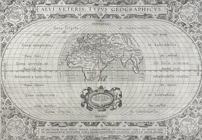 Ortelius, pub. 1613 - Map of the Ancient World and Zones (Africa, Asia, Europe)