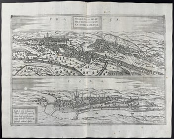 Braun & Hogenberg, pub. 1575 - View of Prague & Cheb, Czech Republic