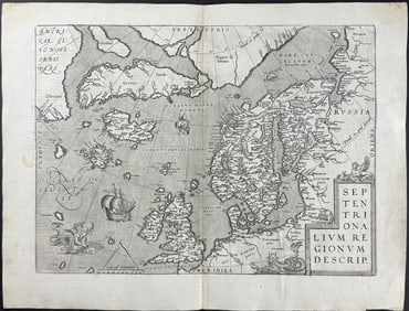 Ortelius, pub. 1613 - Map of the North Sea with part of America, Greenland, Iceland, British Isles,