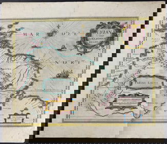 Mercator & Hondius, pub. 1634 - Map of French Guiana or Guyana with Mouth of the Amazon River (South
