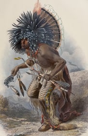 Karl Bodmer - Pehriska-Ruhpa, Moennitarri Warrior in the Costume of the Dog Danse (Dance). 23