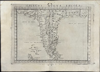 Ziletti's Ptolemy, pub. 1574 - Map of Calicut, India (Kozhikode)