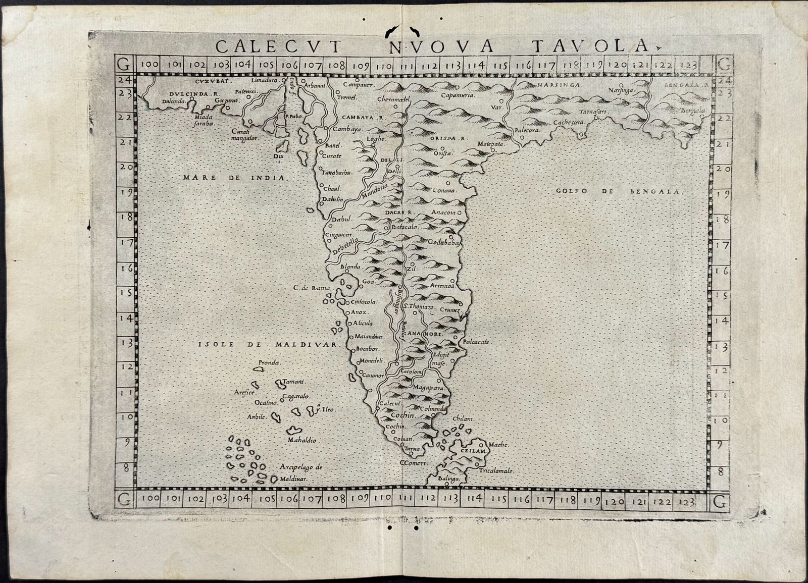Ziletti's Ptolemy, pub. 1574 - Map of Calicut, India (Kozhikode) (1 of 1)