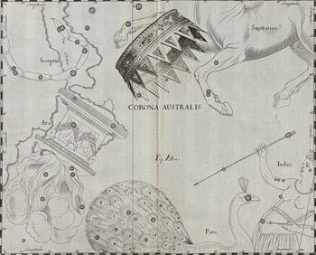 Hevelius - Constellation Chart: Corona Australis, Pavo