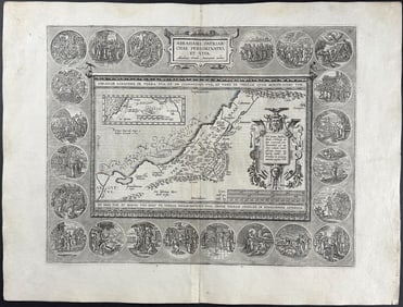 Ortelius, pub. 1613 - Map of the Holy Land, illustrating the life of Abraham