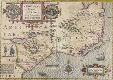 Mercator & Hondius, pub. 1634 - Map of Virginia and Florida