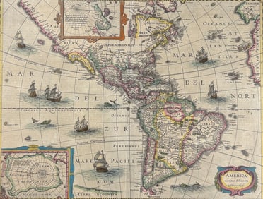 Mercator & Hondius, pub. 1634 - Map of the Americas with inset of Terra Australis