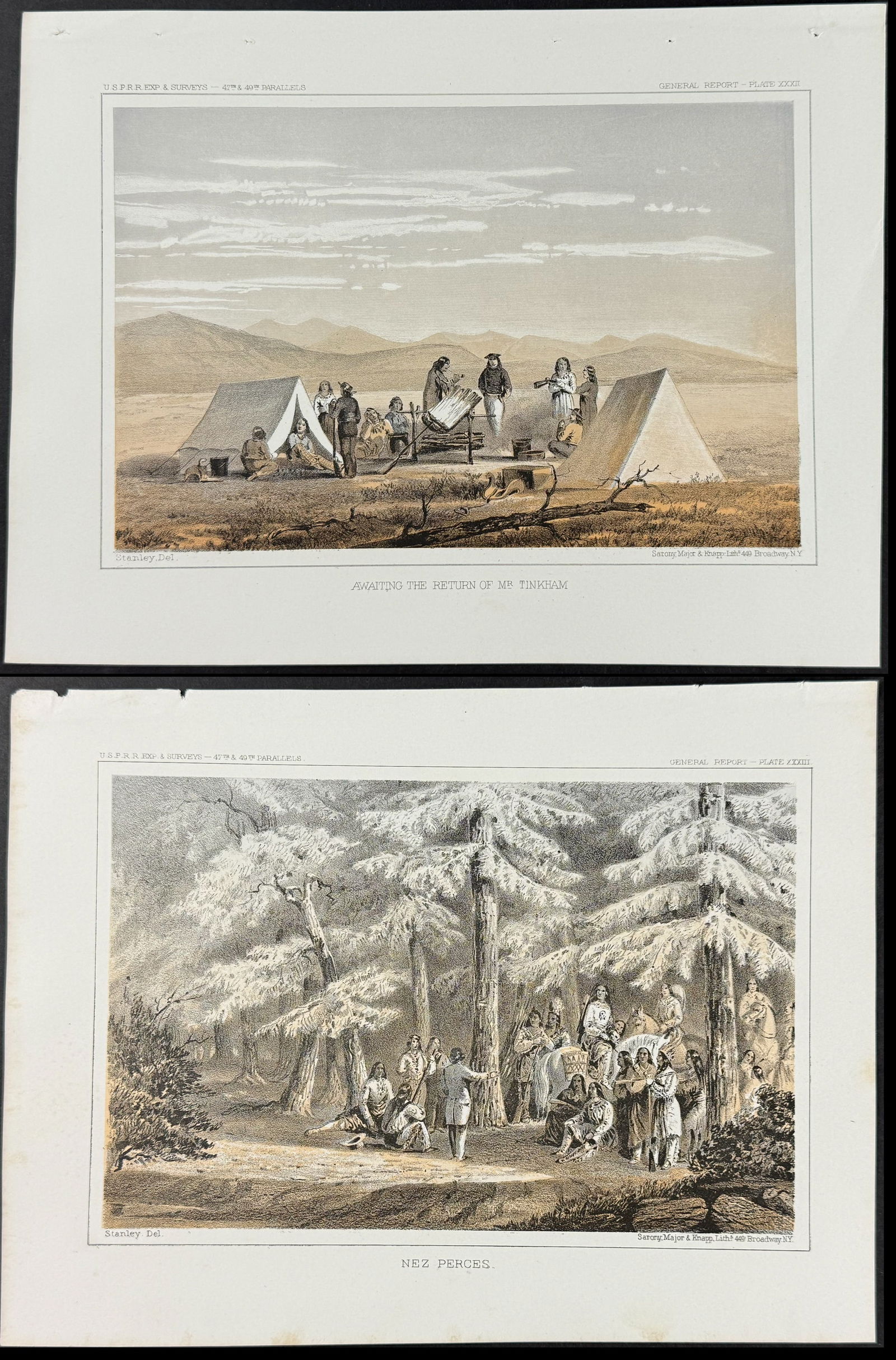 Pacific Railroad Survey - 5 Lithographs of Scenes of Western America or Early Native American Life