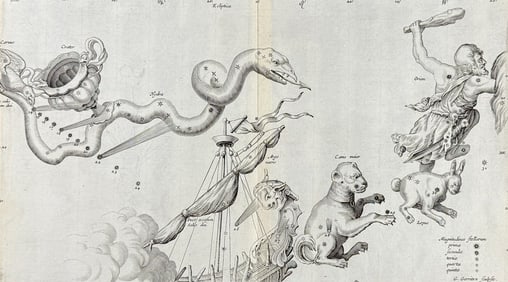 Lubieniecki - Constellation or Celestial Chart with Comets (Hydra, Argo Navis, Canis major, Orion,