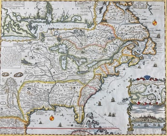 Chatelain - Map of America with Louisiana, Mexico, Florida, Great Lakes, Mississippi River,