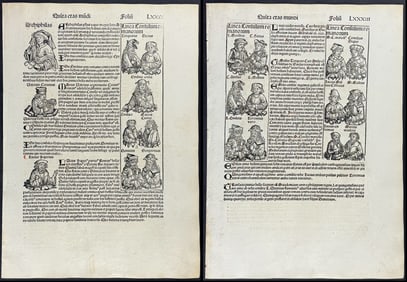 Schedel, pub. 1493 - 4 Pages of Engravings of Religious & Historic People