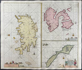 Van Keulen, Rare - Map of Iceland, Spitsbergen and Jan Mayen