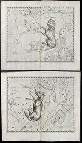 Hevelius - Pair of Constellation Charts: Canis Major, Lepus