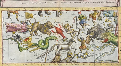 Lubieniecki - Constellation or Celestial Chart with Comets (Leo, Virgo, Cancer, Hydra, Gemini,