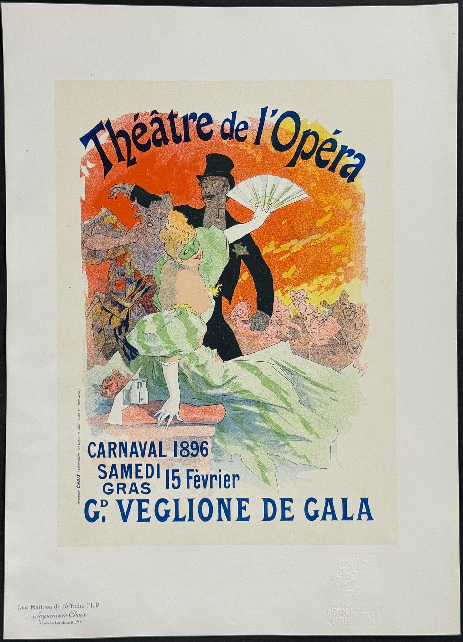 Maitres Affiches by Cheret - Carnaval 1896: This first edition, folio lithograph after a poster is from Les Maitres de l'Affiche. The work was published by Imprimerie Chaix under the direction of Jules Cheret in Paris between 1896 and 1900. The