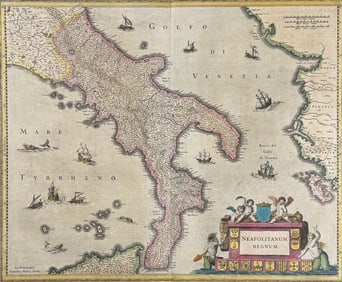 Mercator & Hondius, pub. 1634 - Map of Naples, Italy