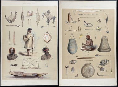 Angas, Australia - Pair of  Aboriginal Inhabitants Lithographs
