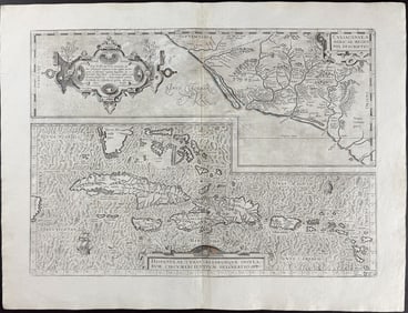 Ortelius, pub. 1613 - Map of Cuba Hispaniola, Jamaica (West Indies, part of Florida), and Southeast