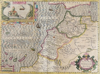 Mercator & Hondius, pub. 1634 - Map of Northeast Africa with Morocco, Canary Islands and part of