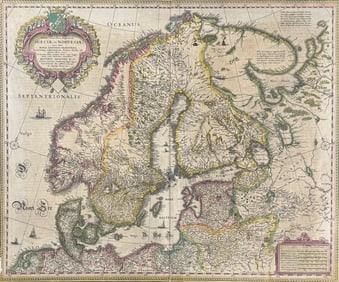Mercator & Hondius, pub. 1634 - Map of Scandinavia (Sweden, Norway, finland, Denmark)