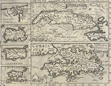 Purchas, pub. 1625 - Hondius's Map of Hispaniola, Cuba, &c.