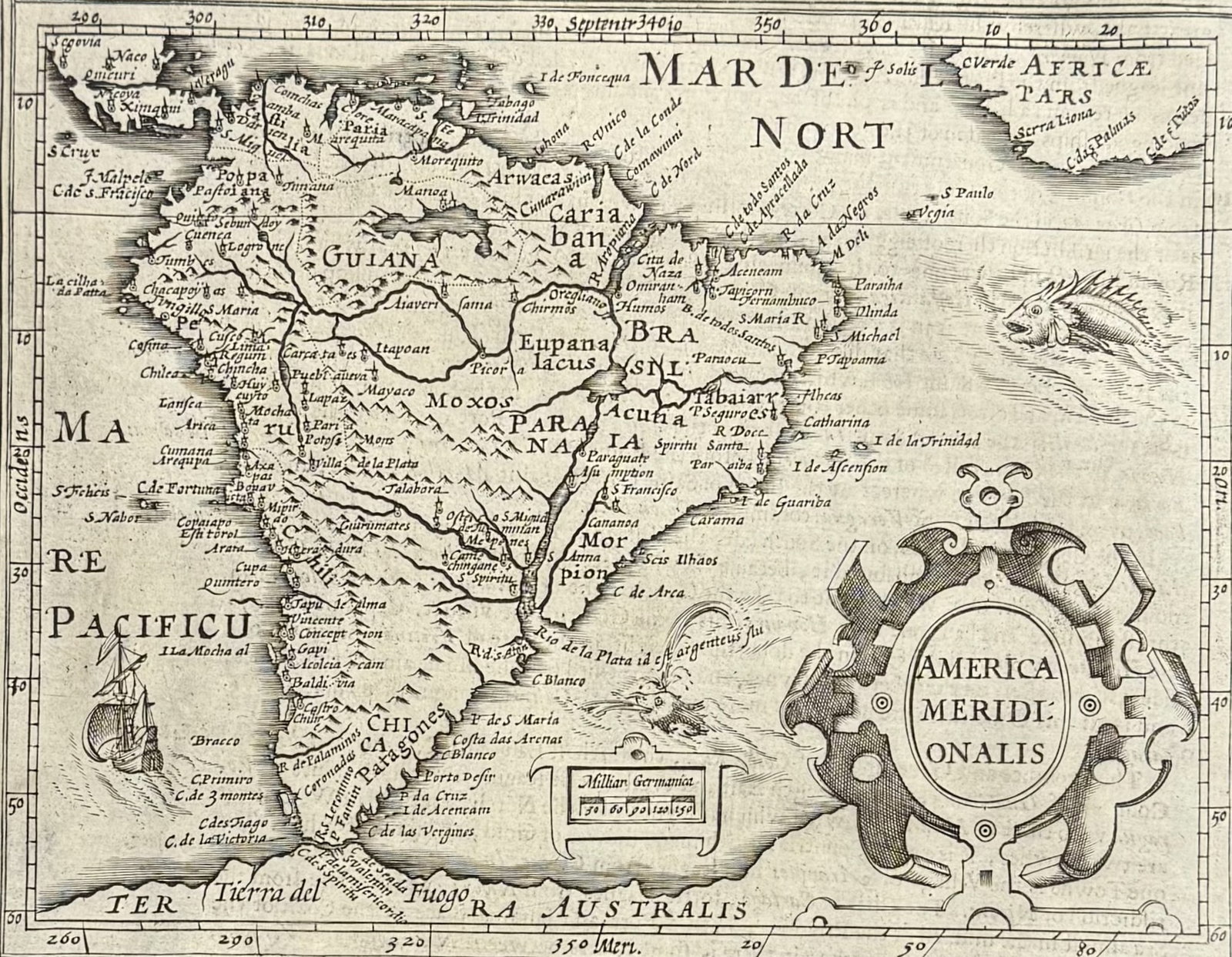 Purchas, pub. 1625 - Hondius's Map of South America with part of Africa and Terra Australias (1 of 2)