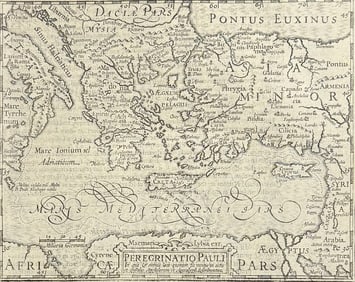 Purchas, pub. 1625 - Hondius's Map of Saint Paul's Peregrination (part of Europe, Asia Minor,