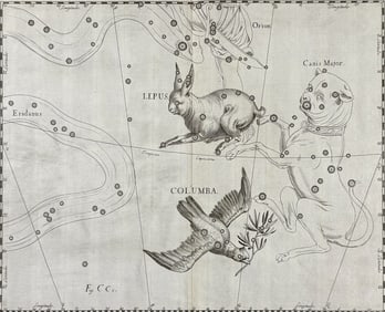 Hevelius - Constellation Chart: Lepus, Columba