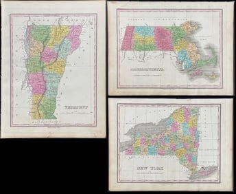 Finley - 4 Maps of New York, Massachusetts, Connecticut, & Vermont