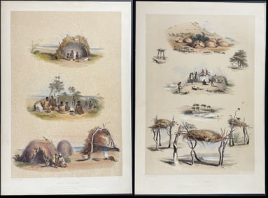 Angas, Australia - Pair of Lithographs of Native Dwellings & Tombs