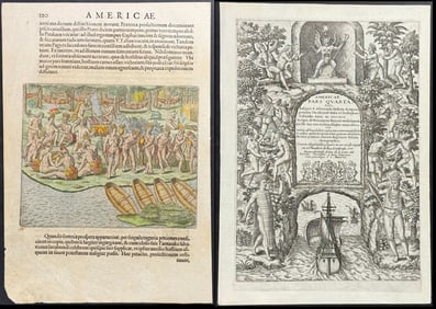 De Bry - 4 Grands Voyages Engravings (3 Frontispieces & View of Brazil)