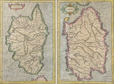 Mercator & Hondius, pub. 1634 - Map of Corsica & Sardinia