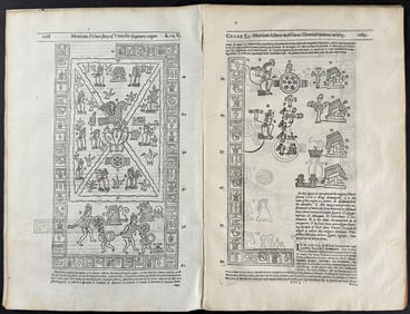 Purchas, pub. 1625 - 27 Pages with Engravings of New Spain or Mexico Art / Heiroglyphs