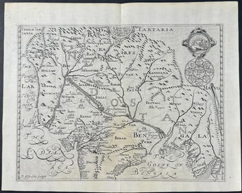 Purchas, pub. 1625 - Map of India (Indostan) (One of the earliest modern Eurpean maps of India)