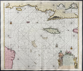 Van Keulen, Rare - Map of the Southern Coast of Cuba and Jamaica