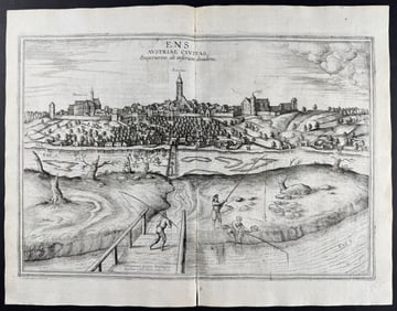 Braun & Hogenberg, pub. 1575 - View of Enns, Austria