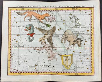 Flamsteed - Constellation or Celestial Chart: Eagle, Fox, Dolphin, Taurus (Bull). 10