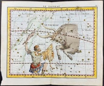 Flamsteed - Constellation or Celestial Chart: Taurus (Bull) & Orion. 14