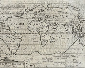 Purchas, pub. 1625 - Map of the Christian World (Europe, Asia, Africa, part of the Americas and