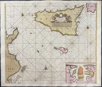Van Keulen, Rare - Map of Malta and Sicily