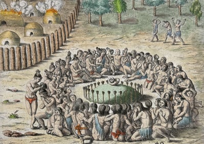 De Bry - Florida - Ceremonies at the death of a chief or priest (Nautilus Shell)