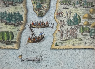 De Bry - Florida - The French sail to the May river (whale)