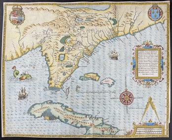 De Bry - Map of Florida (Southeast North America, Cuba, Bahamas)