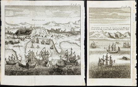 Dampier - Pair of Engravings of Ships arriving in Manilla, Philippines