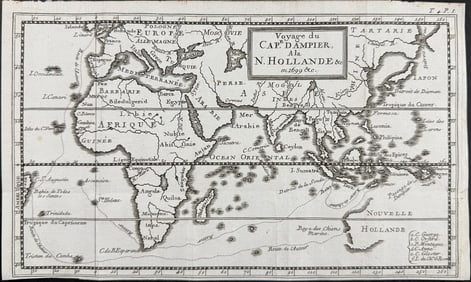 Dampier - Map of the Eastern Hemisphere with New Holland (Australia), Africa, Europe, Asia