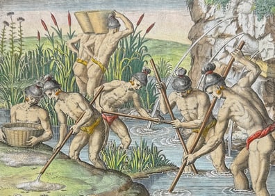 De Bry - Florida - Mode of collecting gold in streams running from the Appalachian Mountains