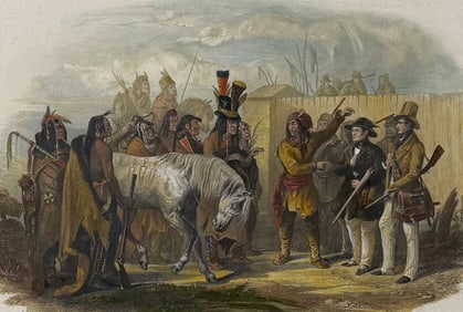 Karl Bodmer - The Travellers Meeting with Minatarre Indians near Fort Clark (Bodmer is shown in the