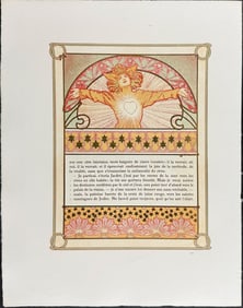 Mucha - Ornately Illustrated Page with Image and Text to each side